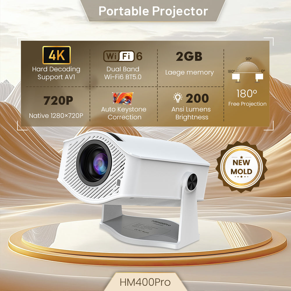 WEXC HM400Pro Smart Projector Native 720P 200 ANSI Android 11 WiFi 6