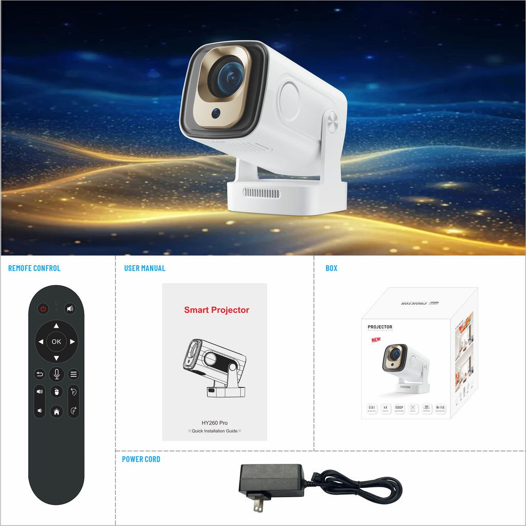 WEXC HY260 Pro Smart Projector Native 1080P 200 ANSI Auto Focus WiFi 6