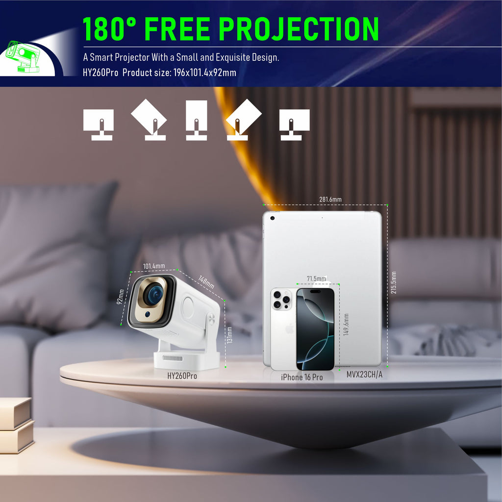 WEXC HY260 Pro Smart Projector Native 1080P 200 ANSI Auto Focus WiFi 6