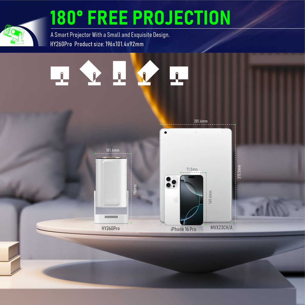 WEXC HY260 Pro Smart Projector Native 1080P 200 ANSI Auto Focus WiFi 6